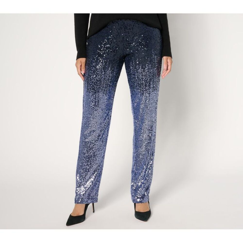 Splendid Women's Plus Sz Pants 1X Occasions Ombre Sequin Pull On Blue A672489
